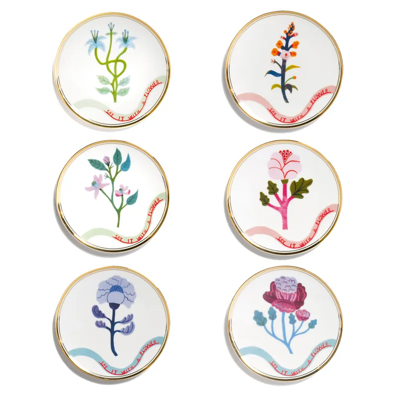 Botanica Set 6 Piattini Ø 15 Stella Alpina, Clematide, Rosa, Betonica, Peonia, Geranio Bitossi Home Bitossi Home