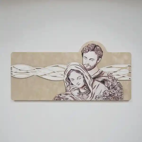 Quadro 59x119 cm Sacra Famiglia legno laminato figura stampata oro