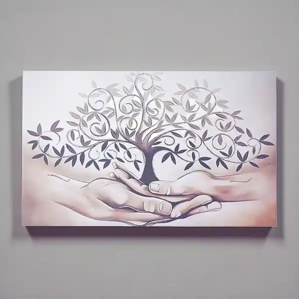 Quadro moderno in tela 65x125 cm tema Albero Della Vita con dettagli in argento