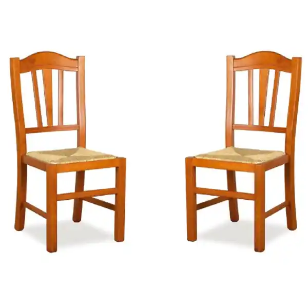Sedia da cucina in legno massello Ciliegio con seduta paglia SILVANA set da 2