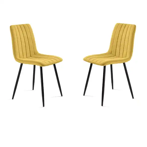 Sedia da pranzo in tessuto Giallo gambe metallo nere - KOLE 2 sedie