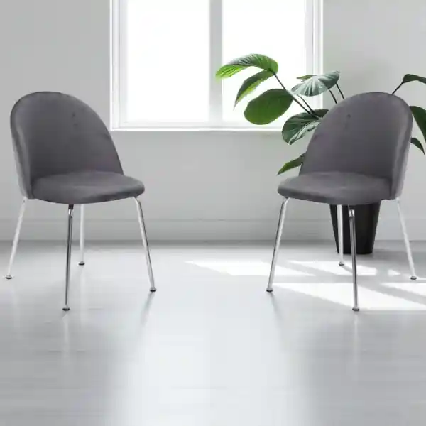 Sedia da pranzo in velluto Grigio Scuro con gambe in metallo Cromo - PARIS 2 sedie