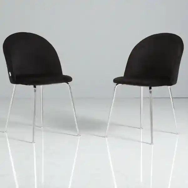 Sedia da pranzo in velluto Nero con gambe in metallo Cromo - PARIS 2 sedie