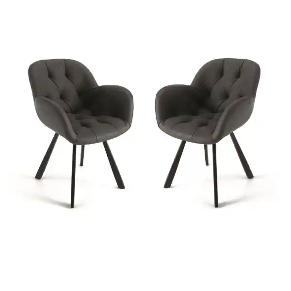 Sedia da soggiorno in ecopelle Antracite gambe metallo CELIA Set 2 pz