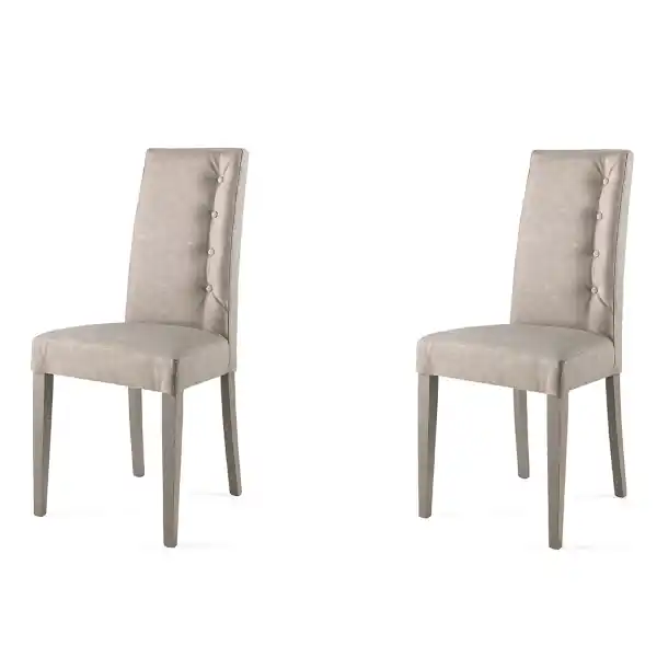 Sedia ecopelle nuvolato con 4 bottoni laterali gambe in legno SIDE Grigio Set da 2
