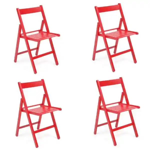 Sedia pieghevole salvaspazio in legno lusso colorata ROSSO SET DA 4