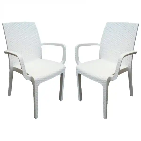 Sedia poltrona indiana in simil rattan per esterno e interno set 2 pezzi BIANCO