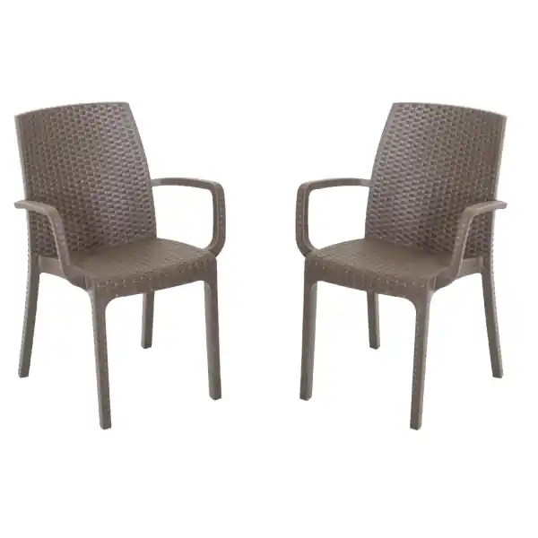Sedia poltrona indiana in simil rattan per esterno e interno set 2 pezzi CAFFÈ