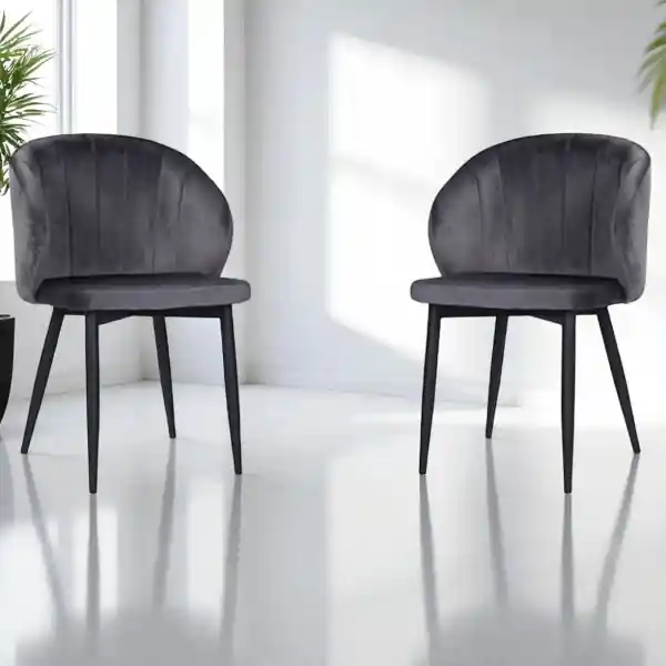 Sedia poltrona velluto imbottita con gambe in metallo MATILDE GRIGIO SET 2 PEZZI