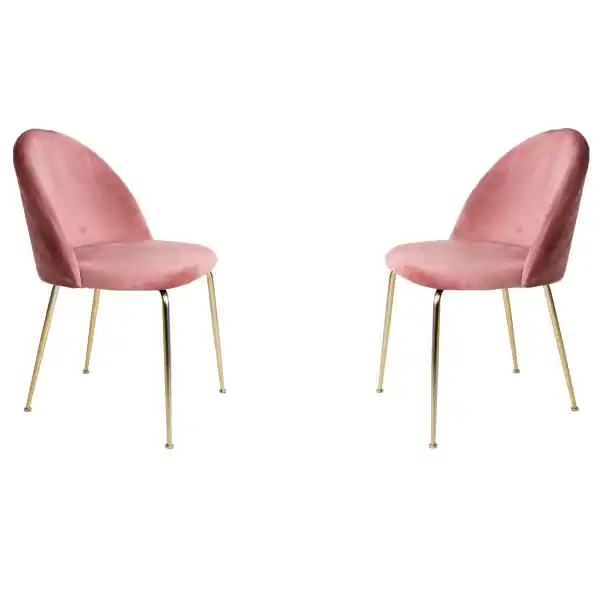 Sedia poltroncina in velluto Rosa con gambe in metallo Oro - PARIS 2 sedie