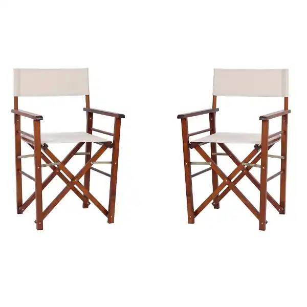 Sedia regista SET 2 PEZZI pieghevole in legno tessuto ecru finitura noce