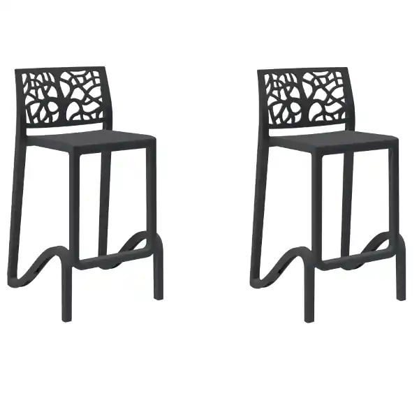 Sgabello bar alto H. seduta 65 cm con schienale TETI Nero set 2 pezzi