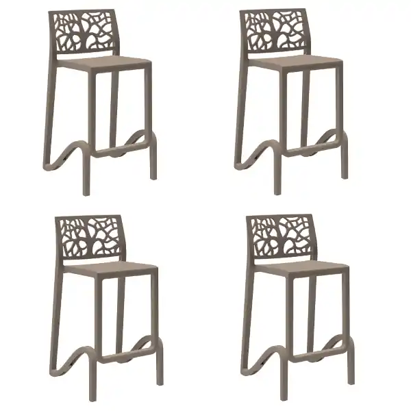 Sgabello bar alto H. seduta 65 cm con schienale TETI Tortora set 4 pezzi