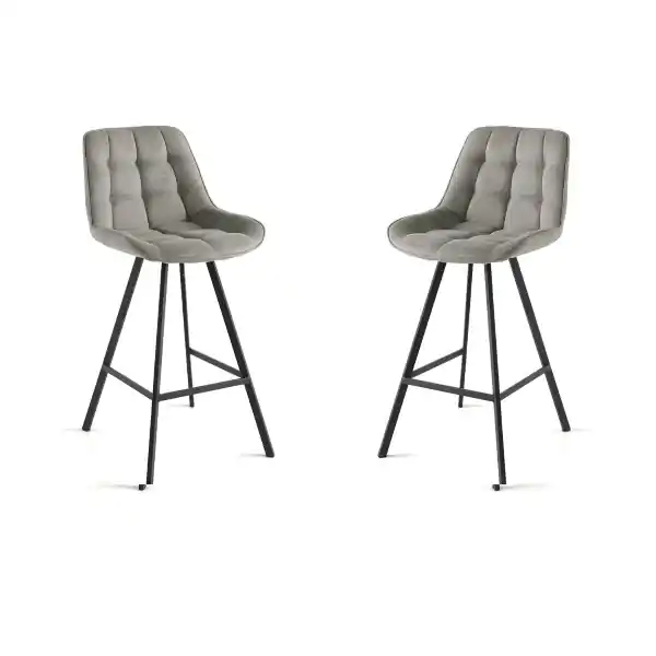 Sgabello da cucina in tessuto Grigio Chiaro gambe metallo FRIEDIC Set 2 pz