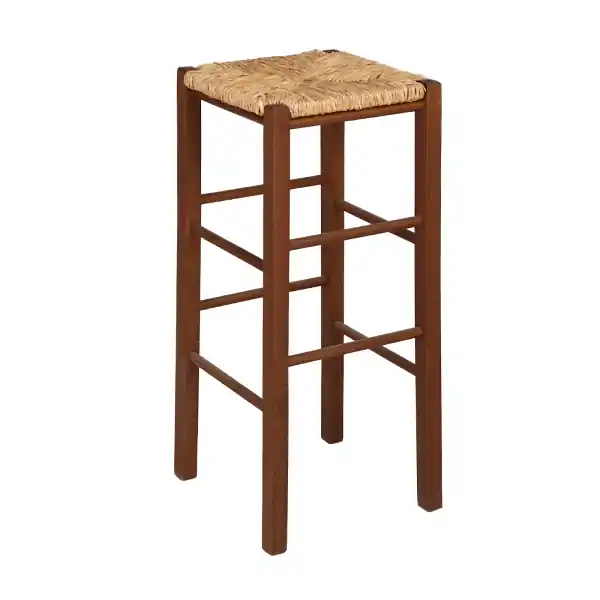 Sgabello in legno fondo paglia quadrato altezza 70 cm Noce
