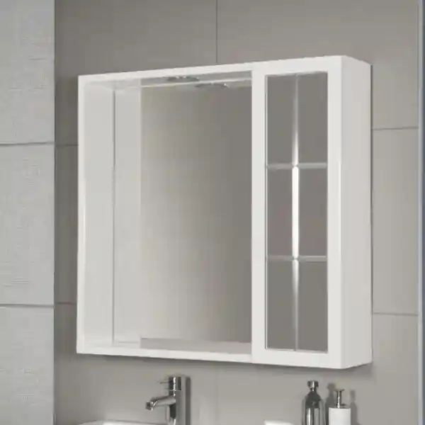 Specchiera bagno 60 cm 1 anta inglesina e luce LED laccato Bianco Lucido