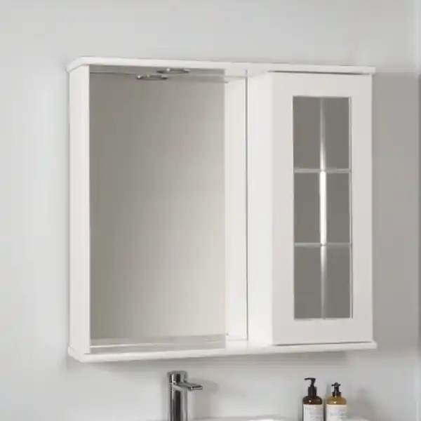 Specchiera contenitore 69 cm con anta inglesina e luce Led Bianco Lucido