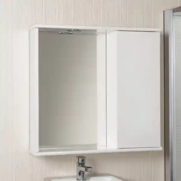Specchiera contenitore 69 cm con anta liscia e luce Led Bianco Lucido