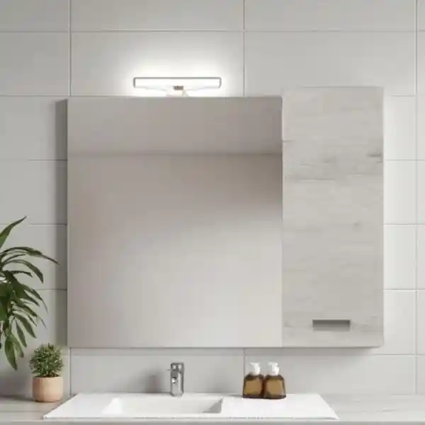 Specchio da bagno 95 cm con pensile a 1 anta Quercia Bianco.