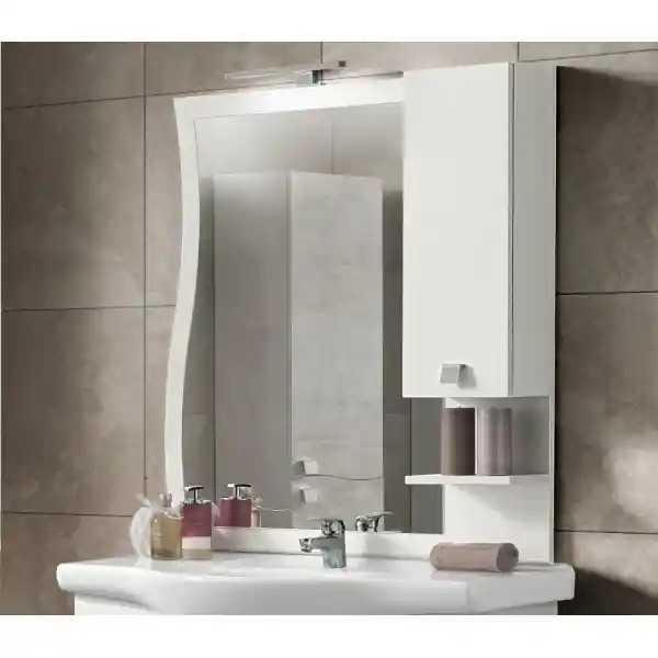 Specchio da bagno con lampada LED e pensile ONDA 80 Bianco Nordico