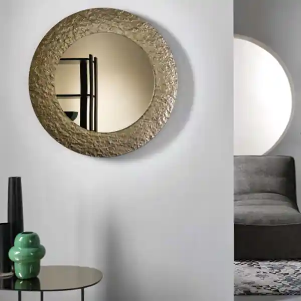 Specchio tondo con cornice in vetro temperato effetto martellato D90 cm NIDRA Bronzo