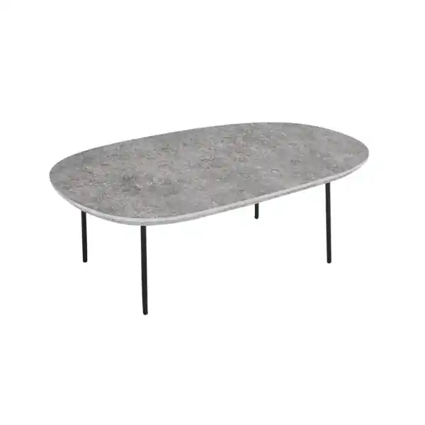 Tavolino con piano sagomato in legno Cemento e base in metallo - FLUX Large