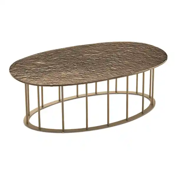 Tavolino D90 cm con base in metallo Beige e piano in vetro martellato Ambra MUTE