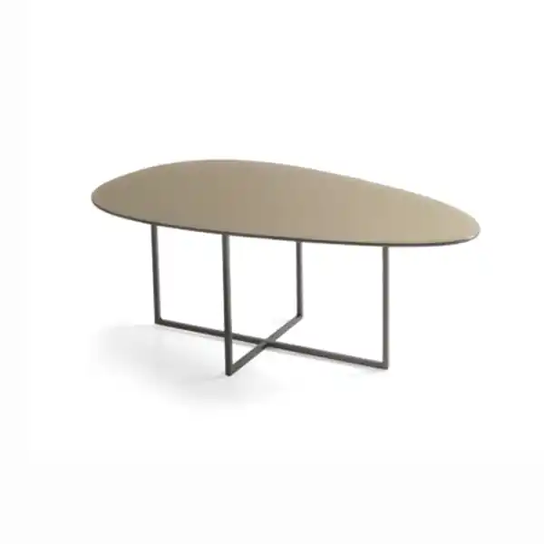 Tavolino in metallo con piano in vetro bronzo e base nera GINNI 90