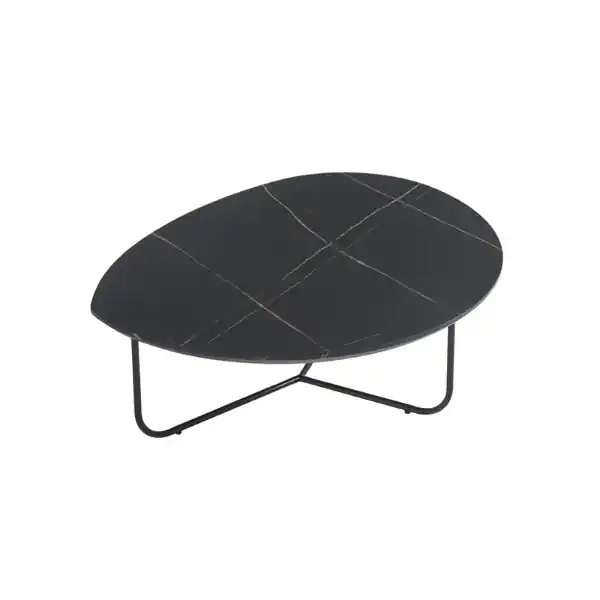 Tavolino sagomato con piano in legno effetto Marmo Nero e base in metallo OYA