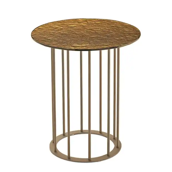Tavolino tondo D45 cm con base in metallo Beige e piano in vetro martellato Ambra MUTE