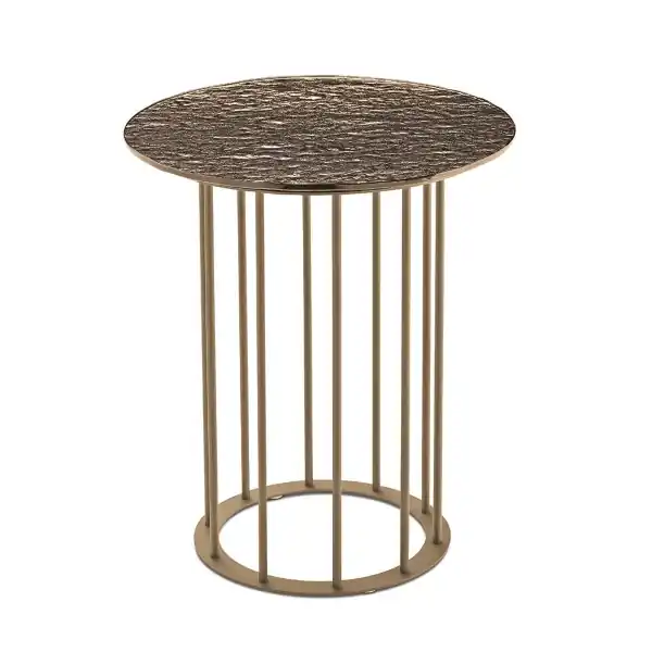 Tavolino tondo D45 cm con base in metallo Beige e piano in vetro martellato Bronzo MUTE