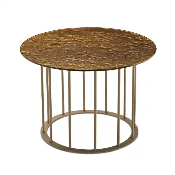 Tavolino tondo D60 cm con base in metallo Beige e piano in vetro martellato Ambra MUTE