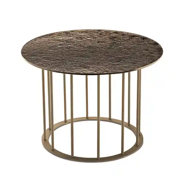 Tavolino tondo D60 cm con base in metallo Beige e piano in vetro martellato Bronzo MUTE