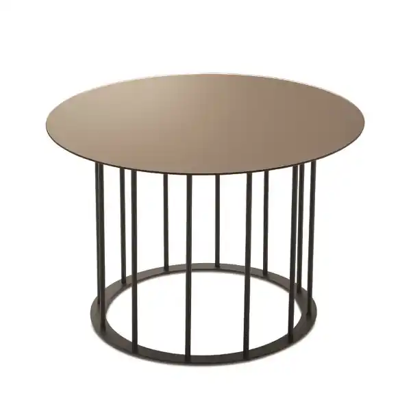 Tavolino tondo D60 cm con base in metallo Nero e piano in vetro Bronzo MUTE