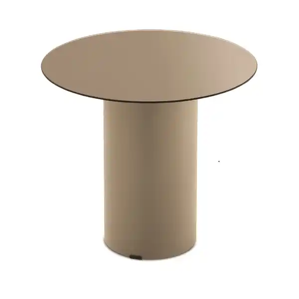 Tavolino tondo WAYLON 45 con base in metallo Beige e piano in vetro Bronzo