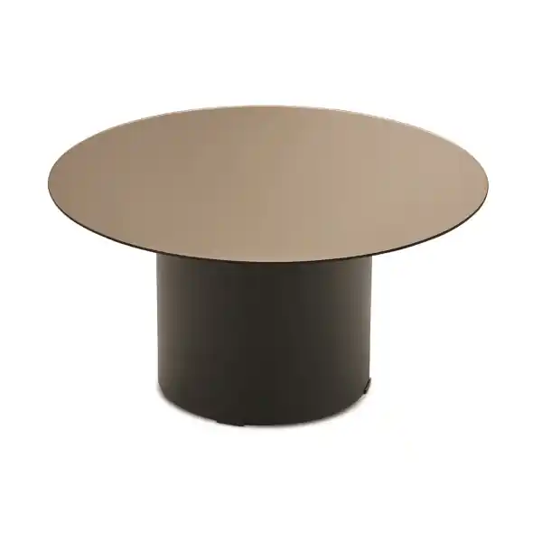 Tavolino tondo WAYLON 60 con base in metallo Nero e piano in vetro Bronzo