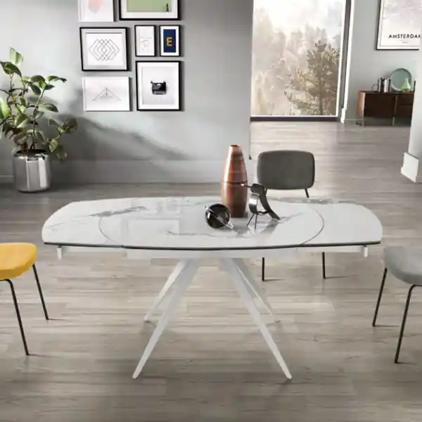 Tavolo allungabile 180 cm piano grès porcellanato effetto marmo Bianco ACHILLE