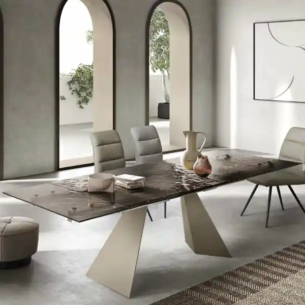 Tavolo allungabile 240 cm WATERS base in metallo Beige e piano in vetro Bronzo