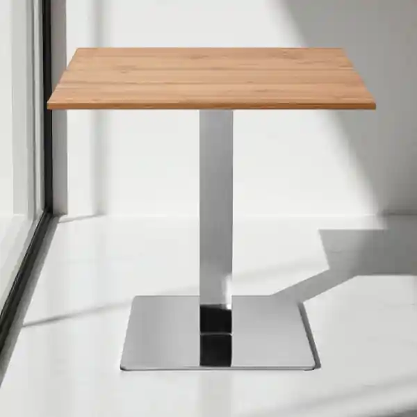 Tavolo bar pub ristorante 80x80 cm base argento e piano laminato Rovere Nodato H 75