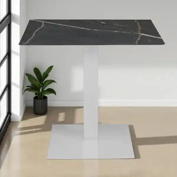 Tavolo bar pub ristorante 80x80 cm per esterno base bianca piano HPL Marmo Nero H 74