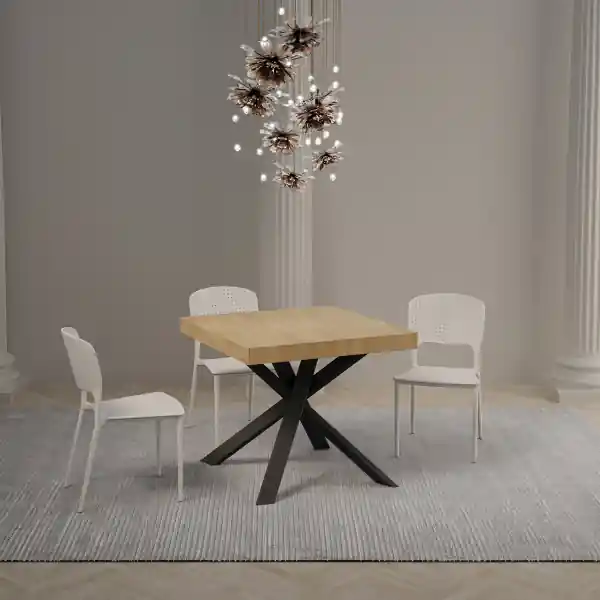 Tavolo Clerk 90x90 allungato 194 piano Quercia Natura gambe Antracite