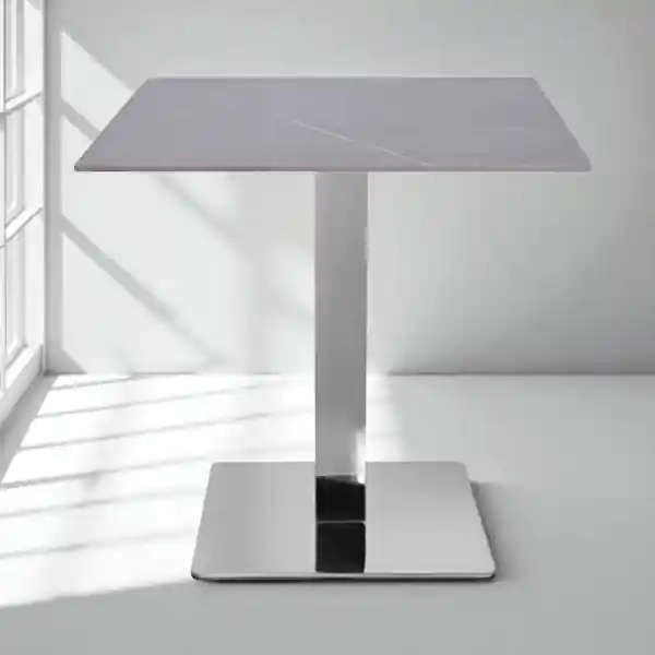 Tavolo ristorante bar top per esterno 80x80 cm effetto Cemento e base argento H 75