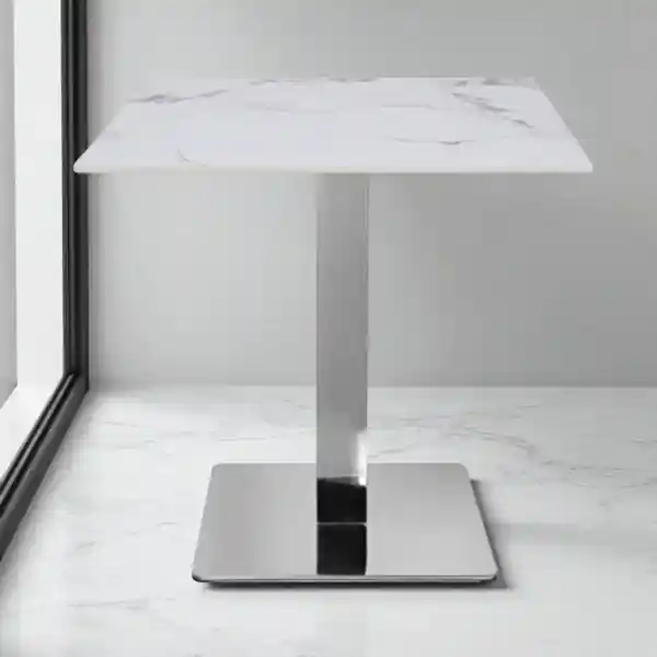 Tavolo ristorante bar top per esterno 80x80 cm effetto Marmo venato e base argento H 75