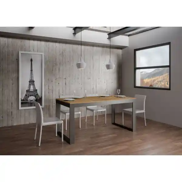 Tavolo Tecno Evolution piano Quercia Natura 90x120 Allungato 90x224 telaio Antracite