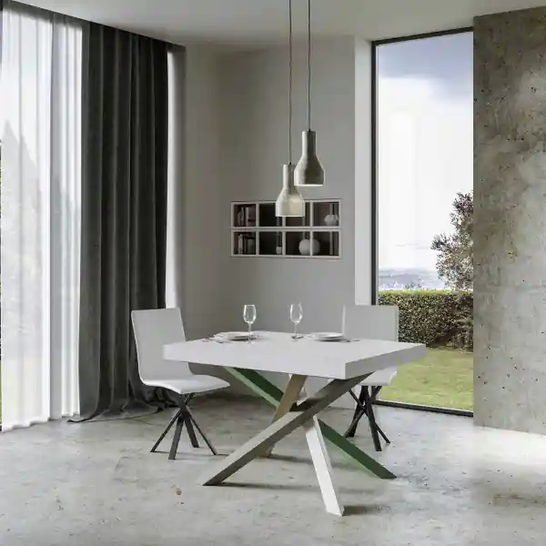 Tavolo Volantis Allungabile a 390 piano Bianco Frassino 90x130 telaio 4/A