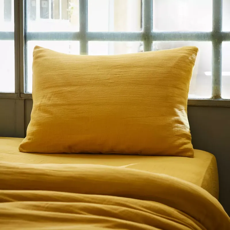 Federa rettangolare garza di cotone (L70 cm) Gaïa Giallo zafferano