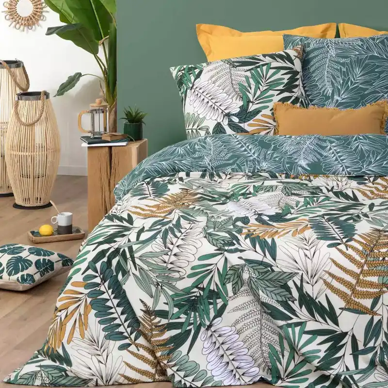 Copripiumino e due federe quadrate cotone (260 cm) Tropik Verde