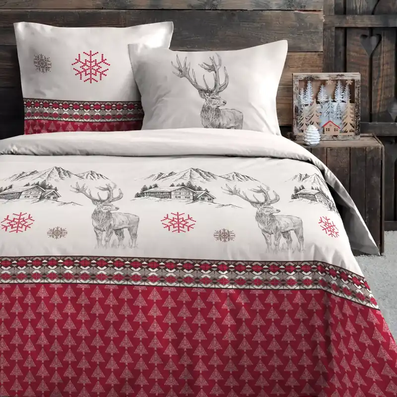 Copripiumino e due federe in cotone (240 x 220 cm) Bauges Rosso