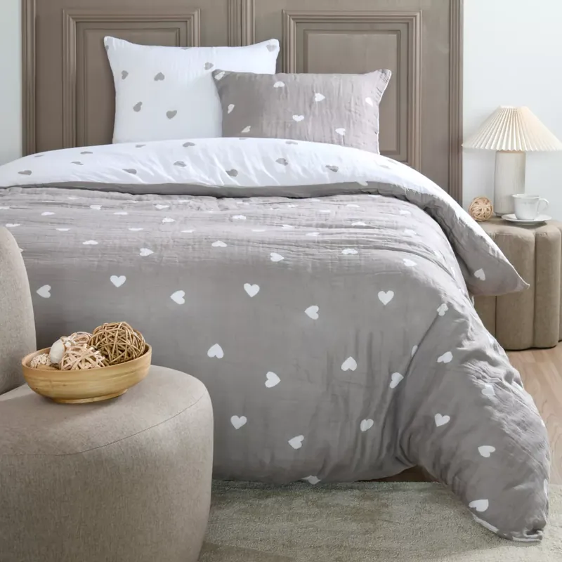 Copripiumino e due federe in doppio cotone (240 x 220 cm) Charmy Tortora
