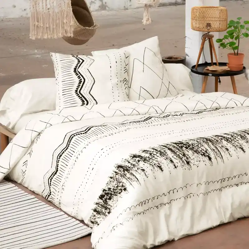 Copripiumino e due federe quadrate cotone (260 cm) Berbère Nero